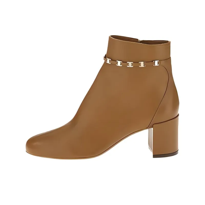 FERRAGAMO Vara Ankle Boots Women's Coffee-0