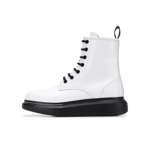 Alexander McQueen Glossed Leather Platform Ankle Boot White Black Women's