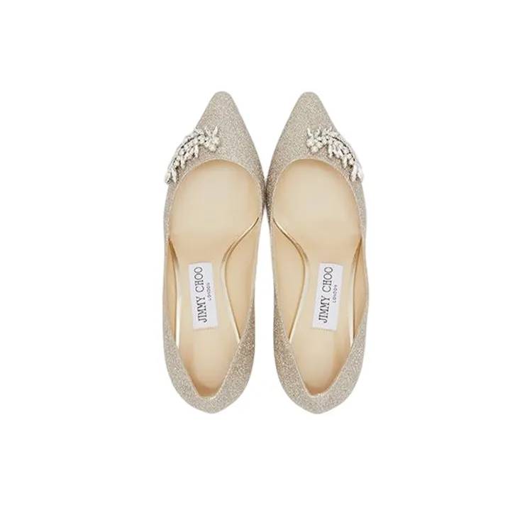 Jimmy Choo Slim Heel High Heels 6cm Women's White Gold-3