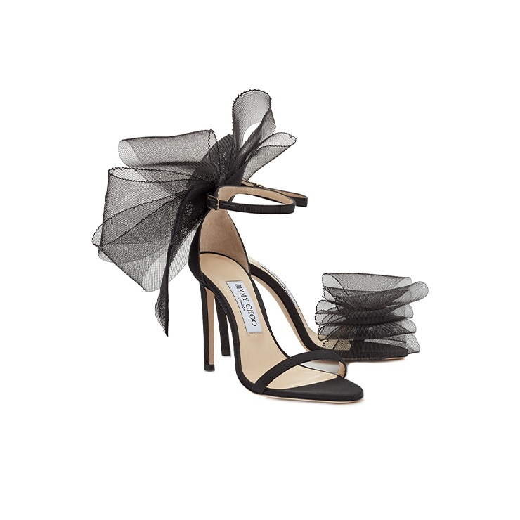 セール★Jimmy Choo★AVELINE AVELINE 100 | Silver Sandals with Asymmetric Grosgrain Mesh