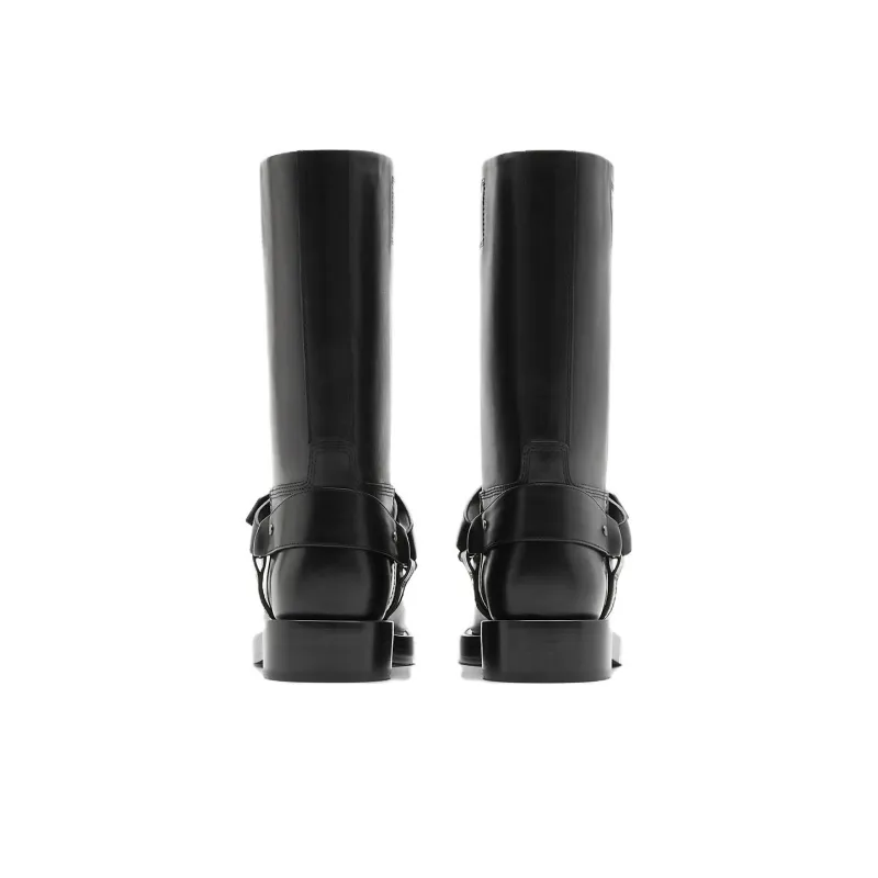 Burberry Women's Leather Saddle Low Boot 'Black'-3