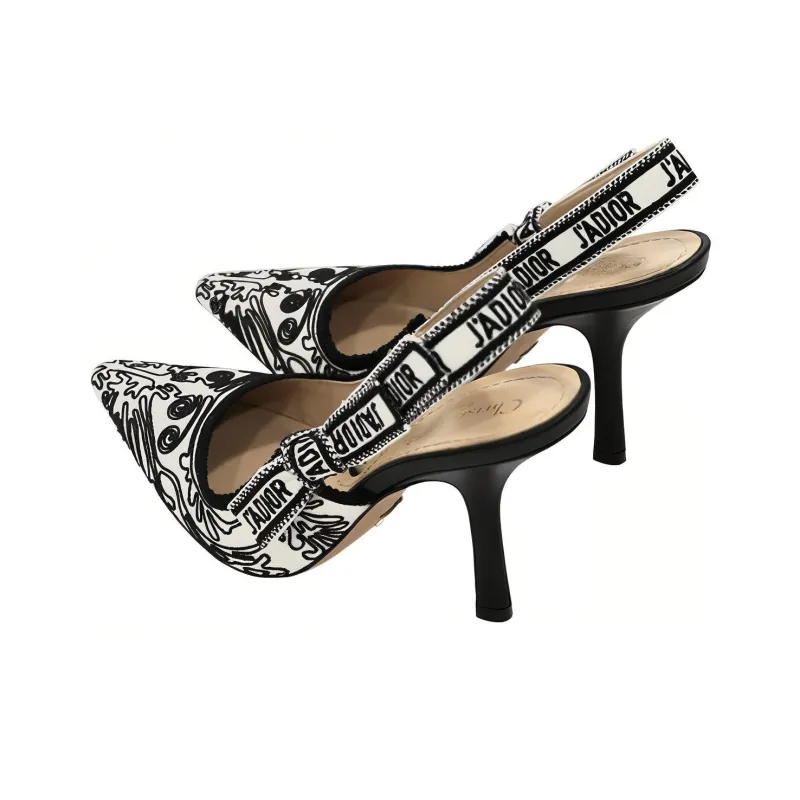 DIOR J'Adior Slim Heel High Heels Women's White Black-3