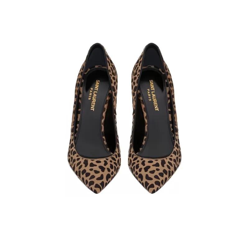 SAINT LAURENT Anja Slim Heel High Heels 10.5cm Women's Black Yellow-3