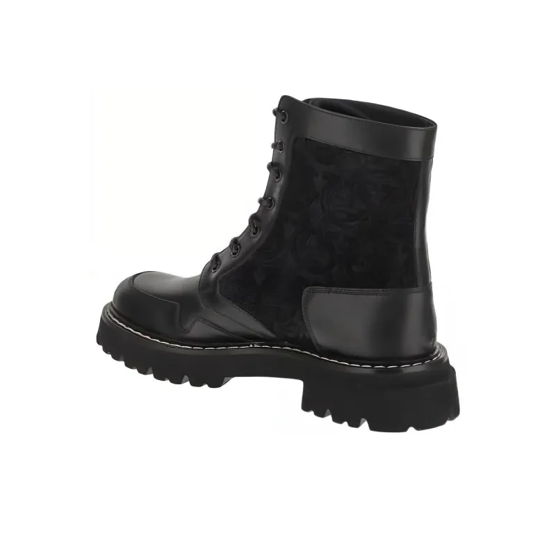 FERRAGAMO Panelled Leather Lace-up Boots-3