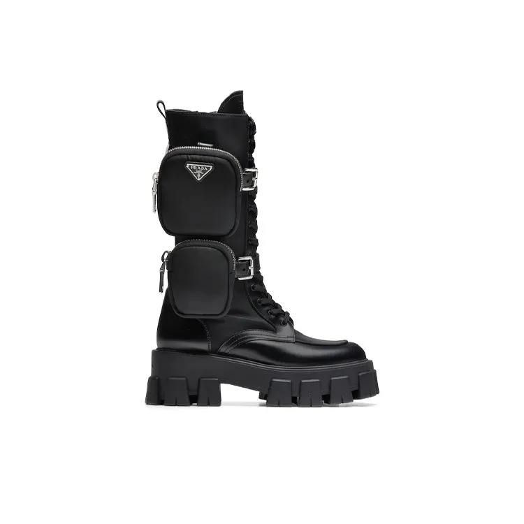 PRADA Monolith 55mm Pouch Tall Boots Black Leather-1