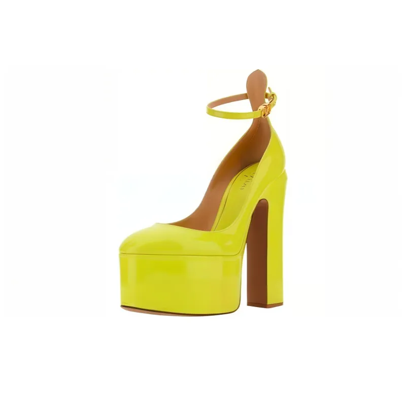 Valentino Tan-Go Chunky Heel High Heels Women's Yellow-2