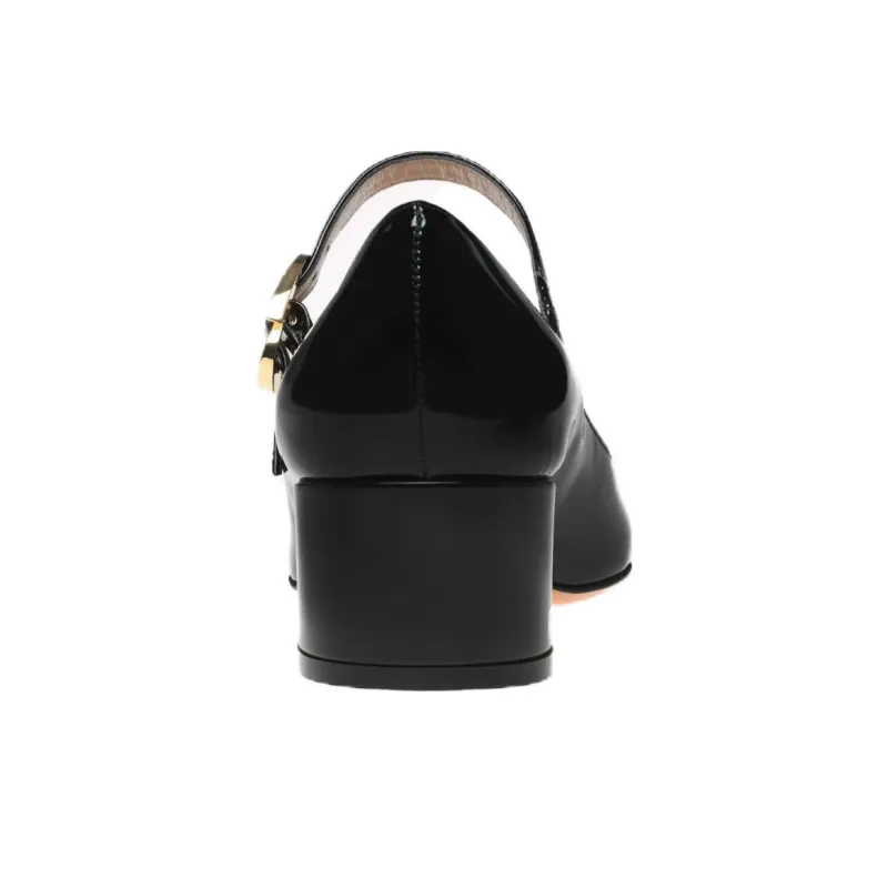 GIANVITO ROSSI Mary Ribbon Chunky Heel High Heels Women's Black-3