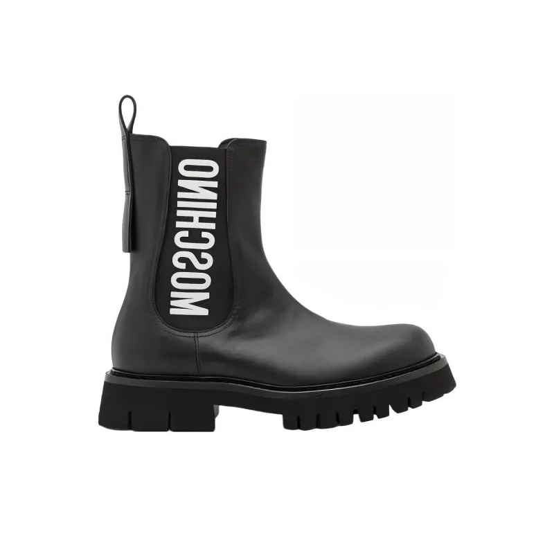 MOSCHINO Short Chelsea Boots Men's Black White-1