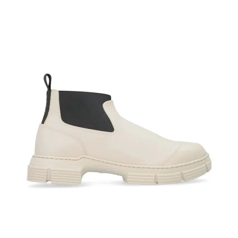 GANNI Crop City Ankle Length Chelsea Boots Women's White Black-1
