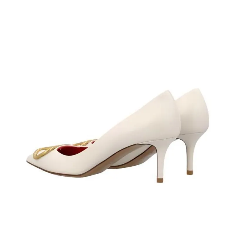 Valentino Vlogo Slim Heel High Heels 6cm Women's Beige-4