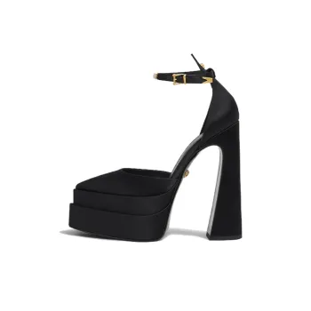 VERSACE Aevitas 160mm Pointy Platform Pumps Black Satin
