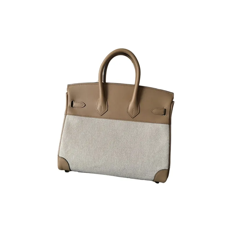 HERMES Birkin Swift Leather With Canvas Canvas Bag Birkin Bag Handbag Women's Milk Tea Beige-2
