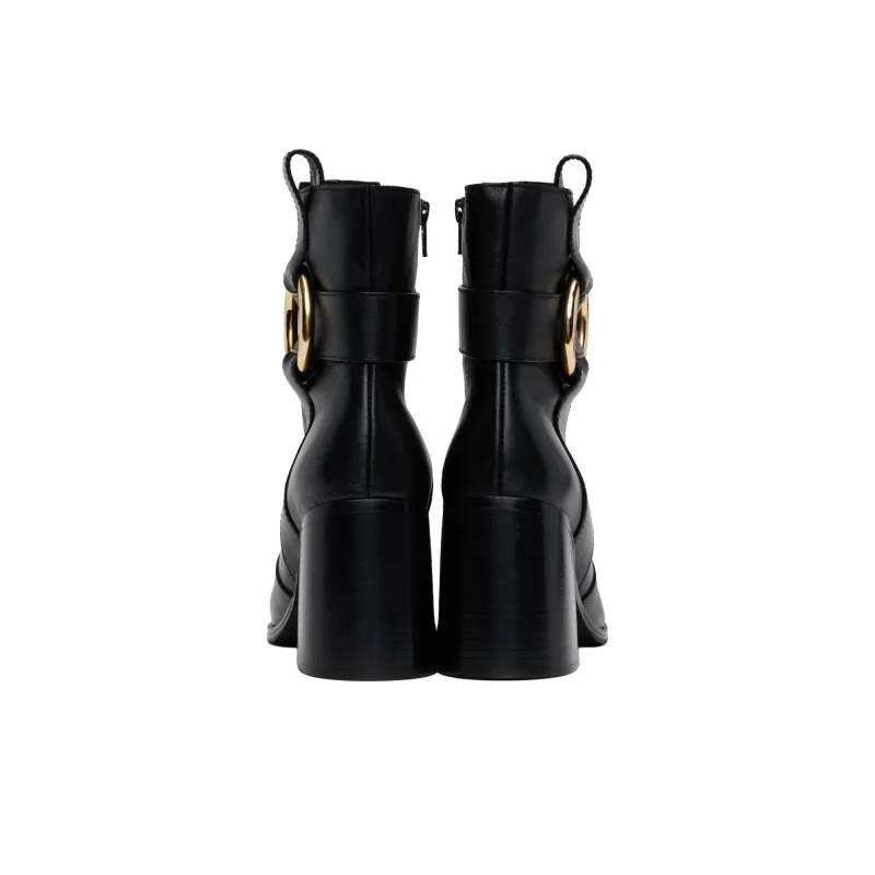 See By Chloe New Ring Line Ankle Boots 9cm Women's Black-3