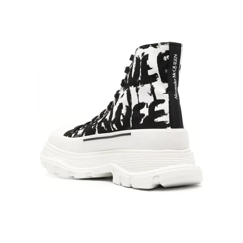 Alexander McQueen Graffiti Tread Slick Boot White Black Women's-4