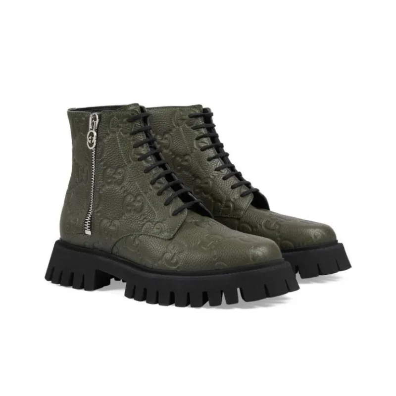GUCCI Leather Ankle Boot 'GG Monogram Dark Vintage Olive'-2