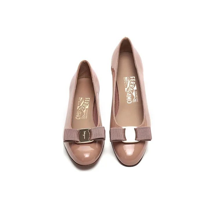 FERRAGAMO Vara Chunky Heel High Heels 3cm Women's Nude Pink-3