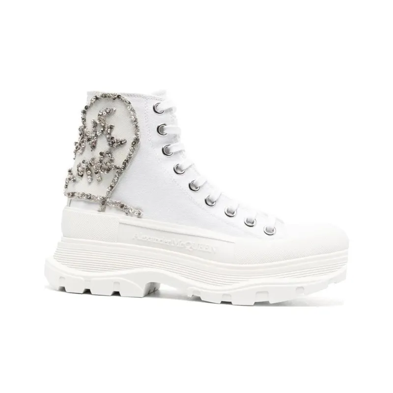 Alexander McQueen Tread Slick Boot White Silver Crystal Women's-1