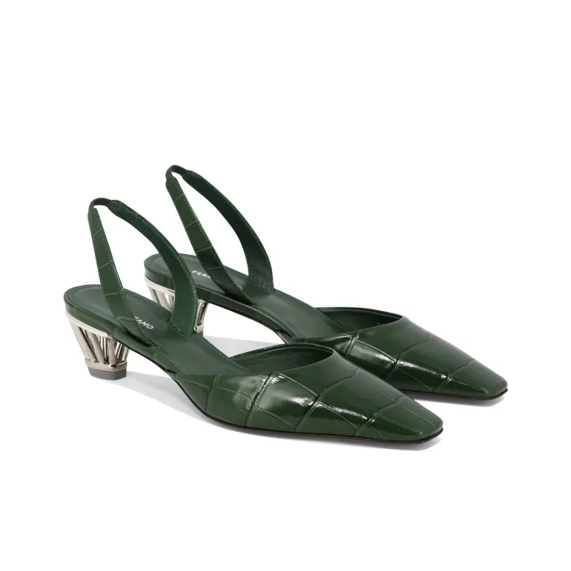 FERRAGAMO Alyssa High Heels Women's Dark Green-3