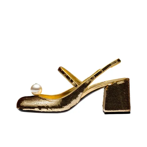 MIU MIU Block Heel Casual Single Shoes Women's Gold
