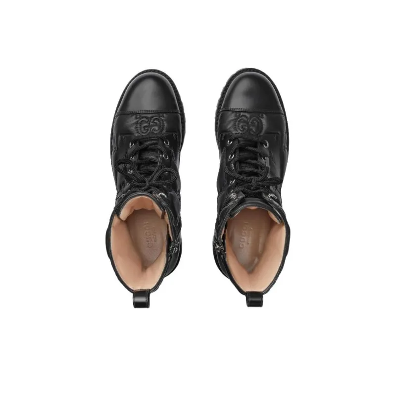 GUCCI Women's Gg Matelassé Lace Up Boot 'Black' Women's-4