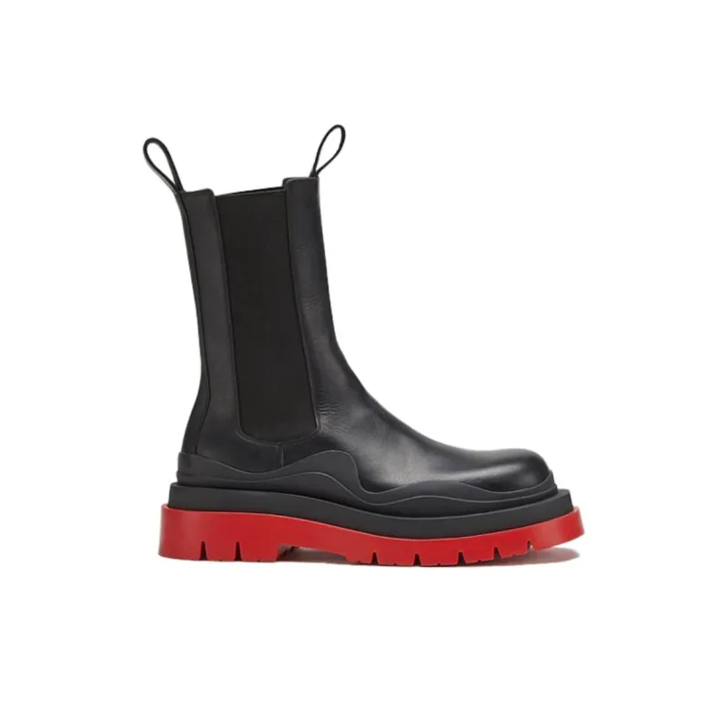 Bottega Veneta Tire Crew Chelsea Boots Men's Black Red-2