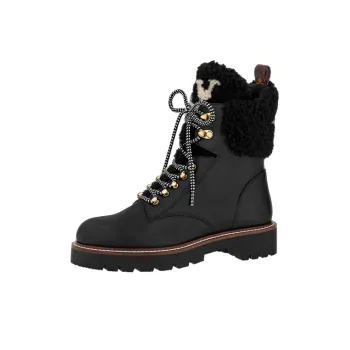 LOUIS VUITTON Territory Shearling Flat Ranger Boots 'Black' Women's