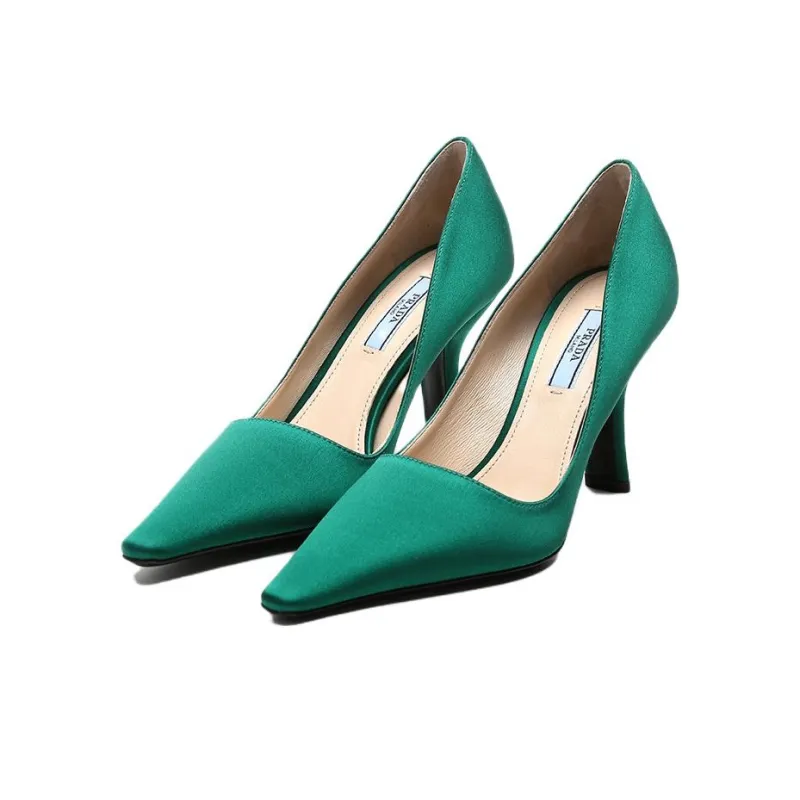 PRADA Slim Heel High Heels 9cm Women's Green-2