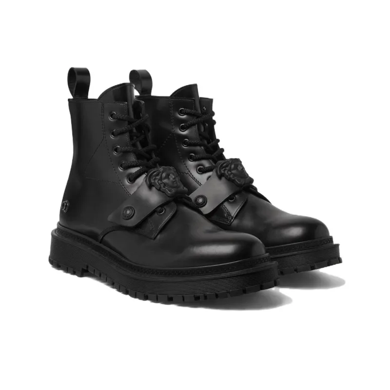 VERSACE Medusa Lace Up Short Martin Boot Men's Black-5