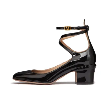 Valentino Tan Go VLogo Plaque Block Heel Pumps