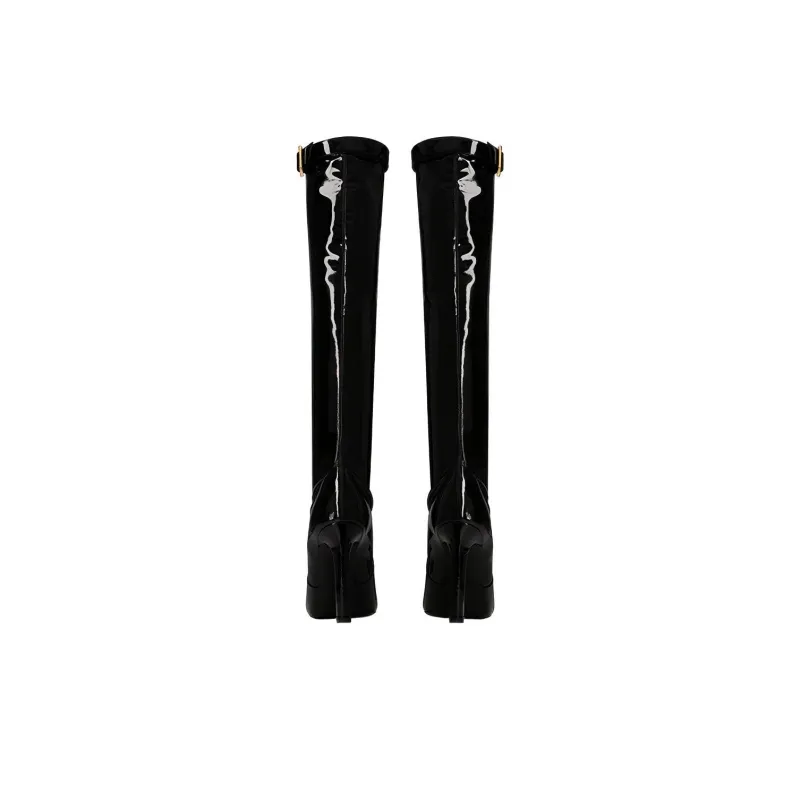 SAINT LAURENT ELLE Knee high Boots 10cm Women's Black-3