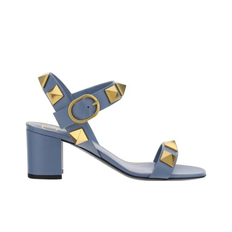Valentino Rockstud Chunky Heel High Heels Women's Blue-1
