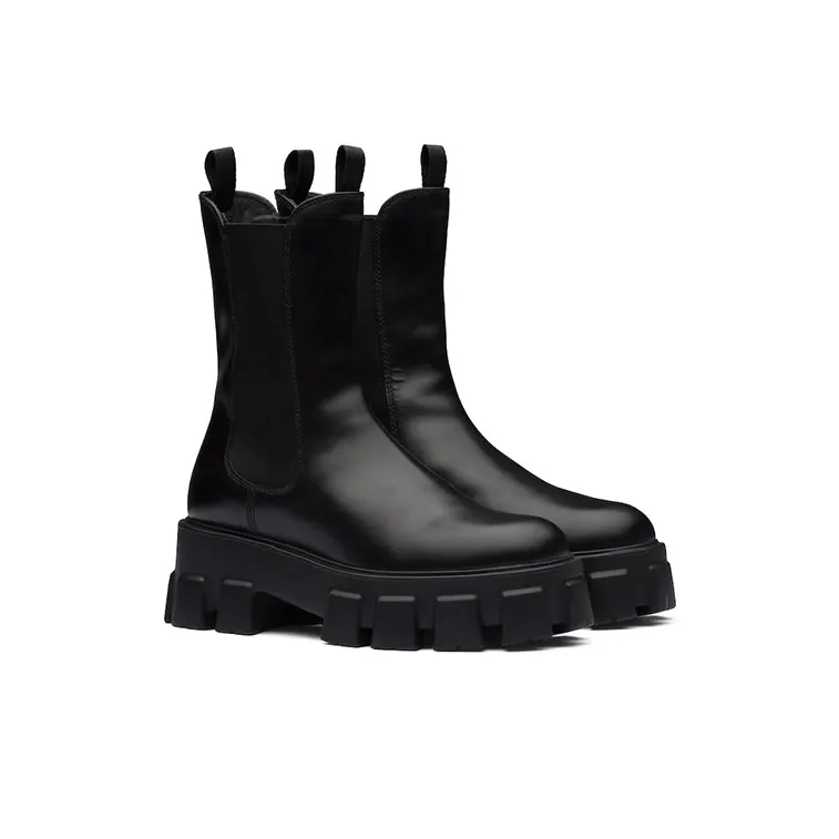 PRADA Monolith 55mm Ankle Boot Black Brushed Leather Women's-2