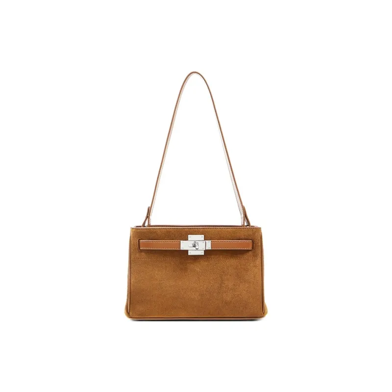 Teenmix Cow Leather Kelly Bag, Shoulder Bag, Crossbody Bag Medium Size Women's Coffee/Caramel-10