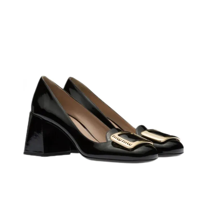 MIU MIU Chunky Heel High Heels Women's Black-1
