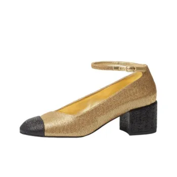 CHANEL Chunky Heel High Heels 5.5cm Women's Gold
