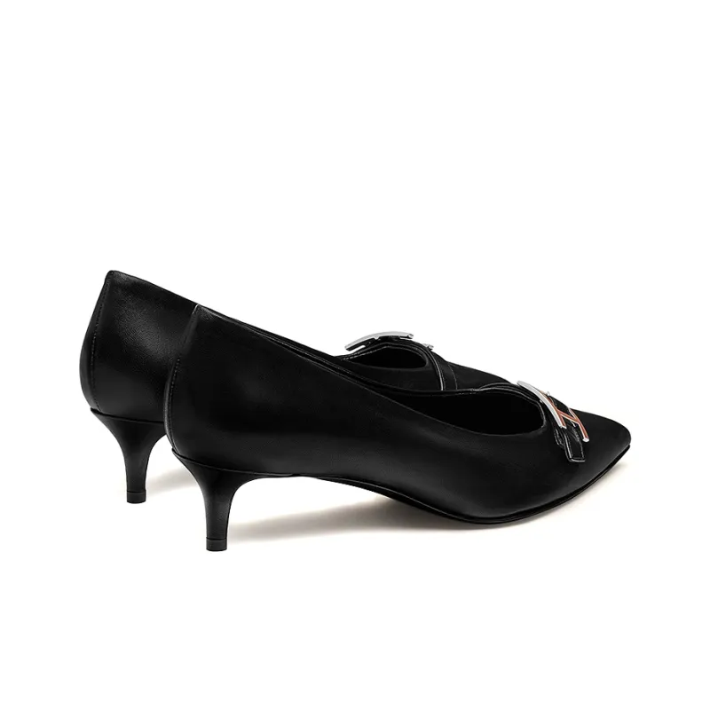 HERMES Blush 40 Slim Heel High Heels Women's Black-4
