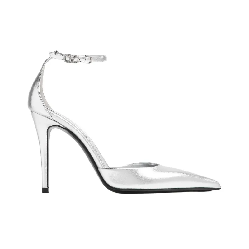 Valentino Evening Glam Slim Heel High Heels 10cm Women's Silver-1