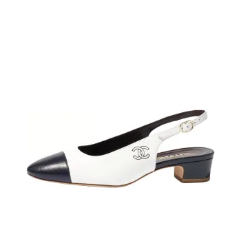 CHANEL Chunky Heel High Heels 3cm Women's Blue White