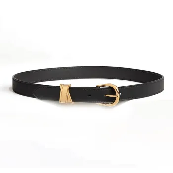 HERMES Calfskin, Metal Leather Belts Women's Black Width 2.4cm