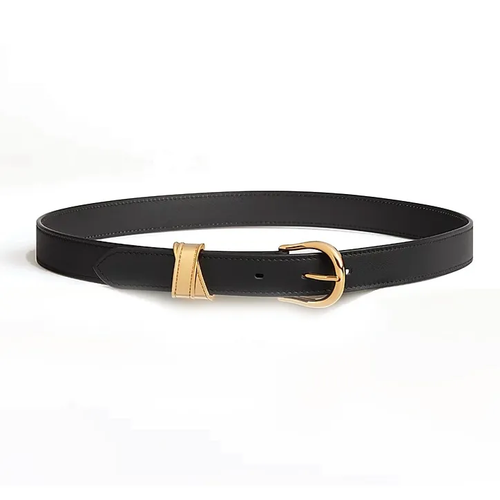HERMES Calfskin, Metal Leather Belts Women's Black Width 2.4cm-0