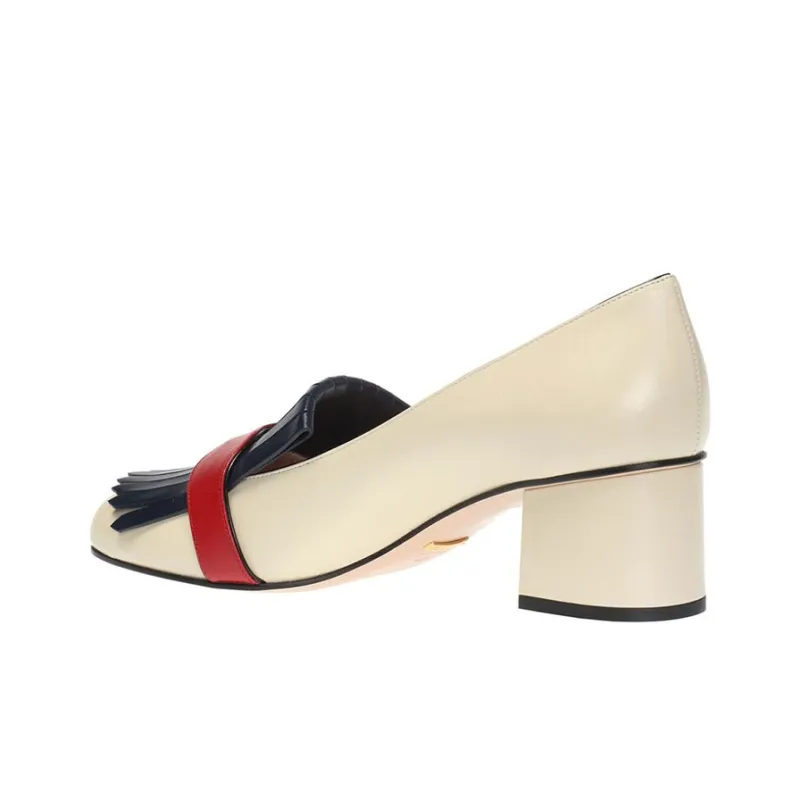 GUCCI Marmont Chunky Heel High Heels Women's Ecru-4