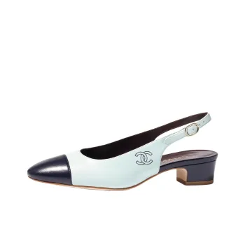 CHANEL Chunky Heel High Heels 3cm Women's Turquoise
