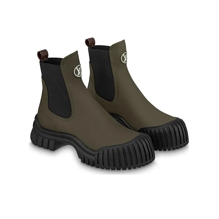 LOUIS VUITTON Ruby Crew Chelsea Boots Women's Khaki Green-2