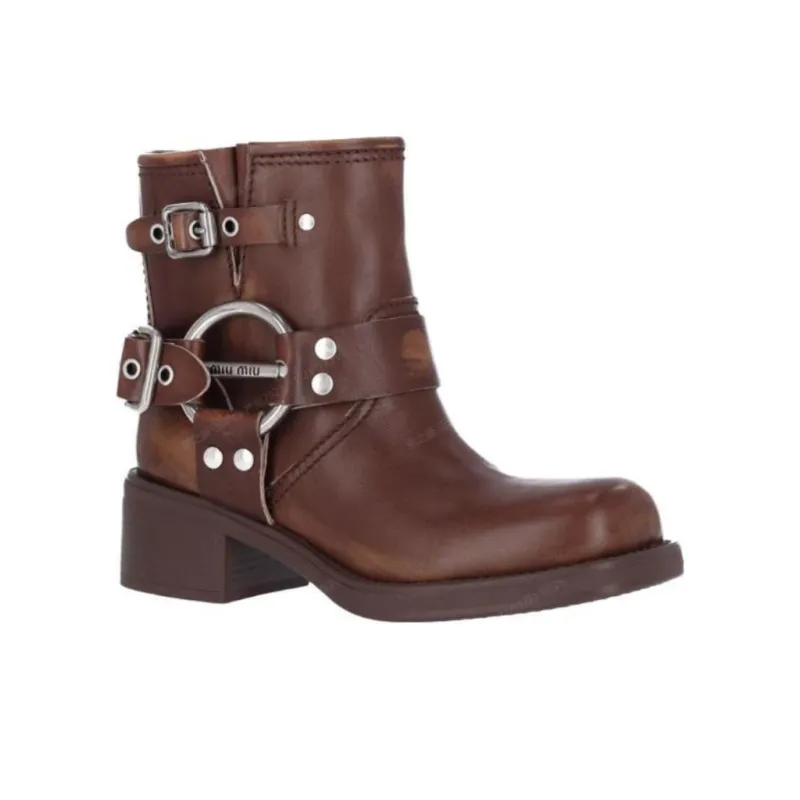 MIU MIU Ankle Boots 3cm Women's Brown-2