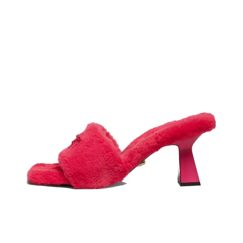 FANSIZHE Chunky Heel Slide Slippers 7.5cm Women's Rose Red