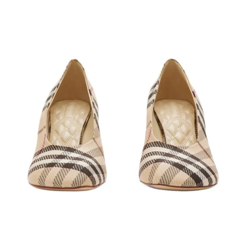 Burberry Check Slim Heel High Heels 8.5cm Women's Brown-3