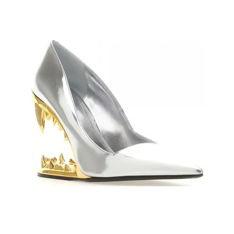 GCDS Morso Irregular Heel High Heels Women's Silver-2