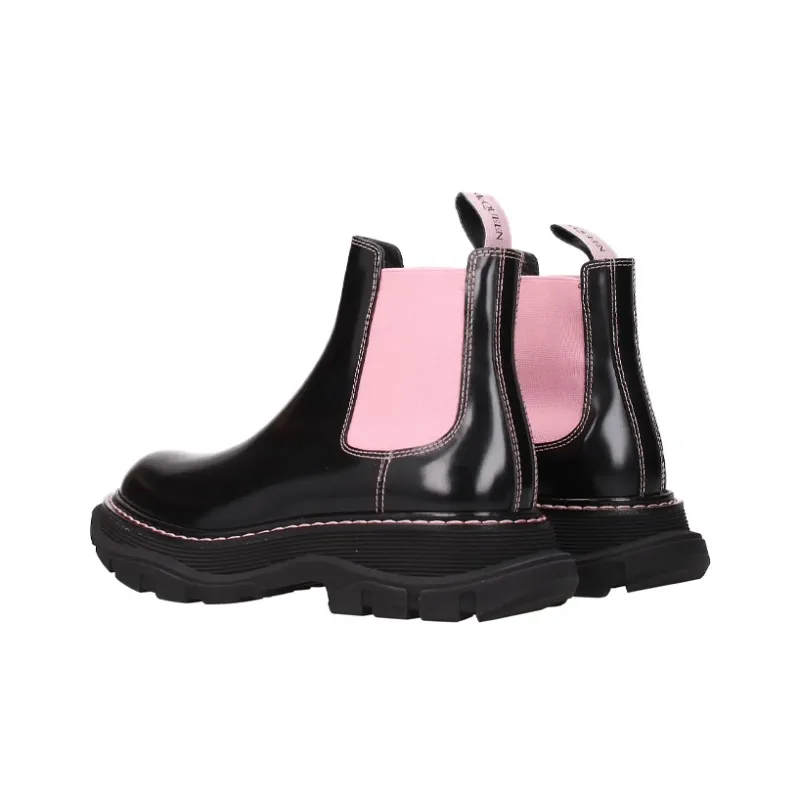 Alexander McQueen Ankle Leather Boots 'Black Pink' Women's-3