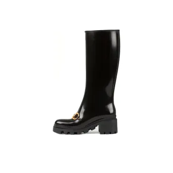 GUCCI Horsebit Knee High Boot Black Rubber Women's