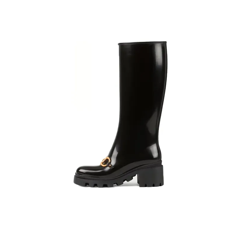 GUCCI Horsebit Knee High Boot Black Rubber Women's-0
